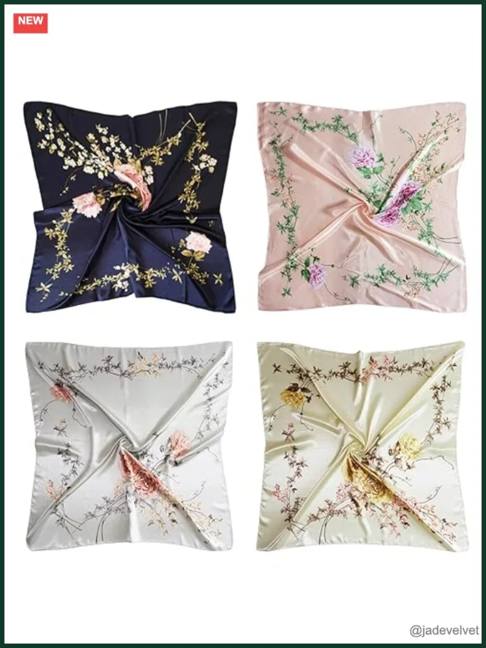Silk Like Satin Hair Scarves, 35x35 in, 4 Pack, Square Bandana Headwrap